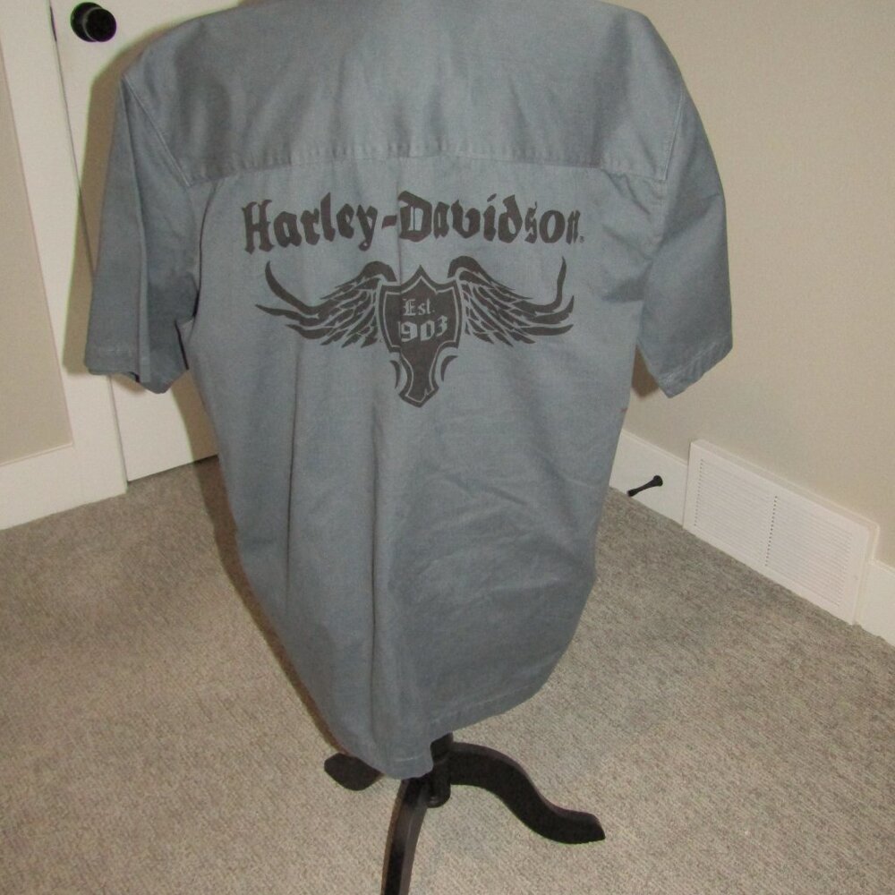 Harley Davidson Shirt Men's XL Gray Harley Logo Motorcycle Skull Heavy Cotton